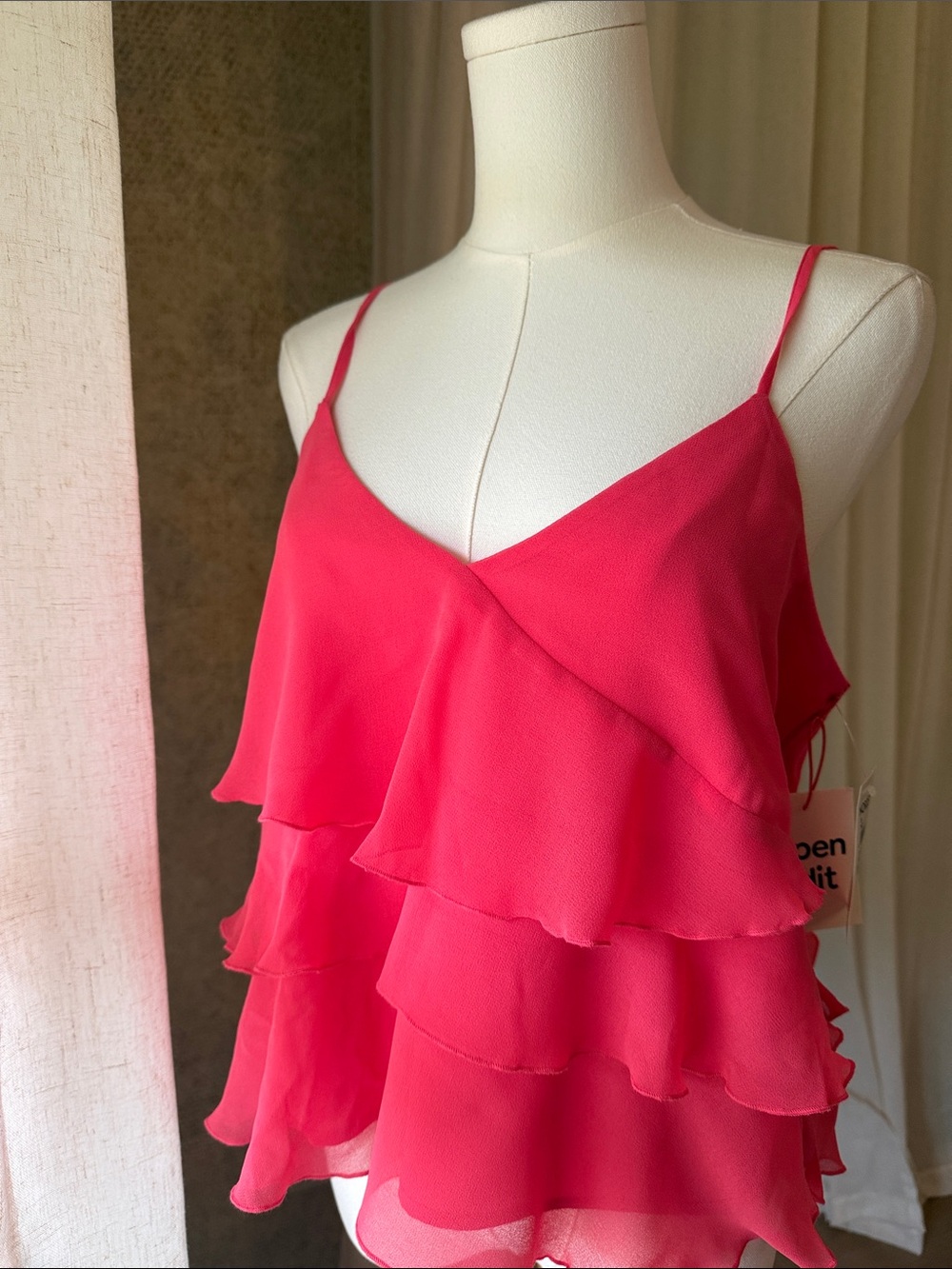 Open Edit Nordstrom Hot Pink Ruffle Tiered Camisole